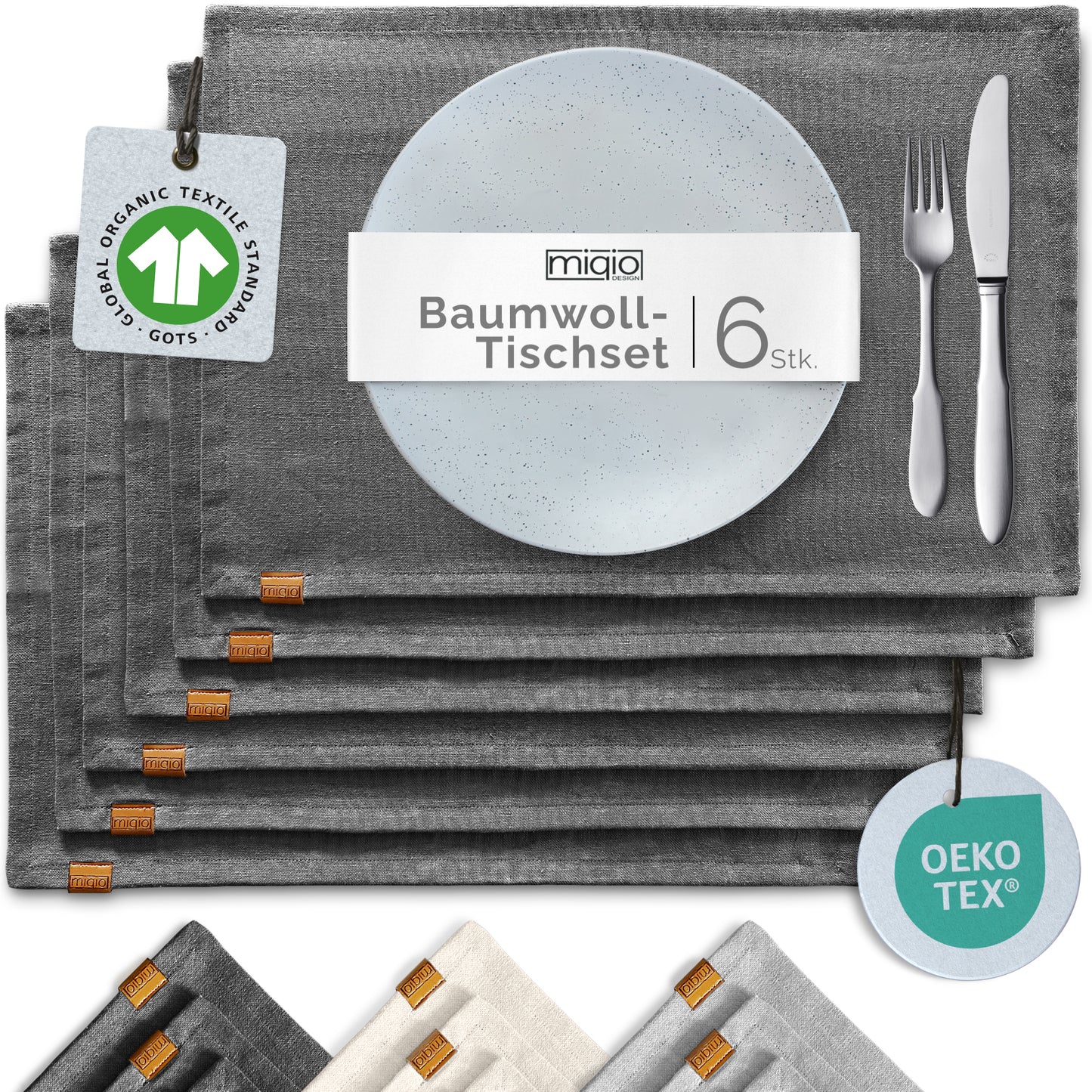 Tischsets aus 100% Bio-Baumwolle - 6er Set - 44 x 30 cm