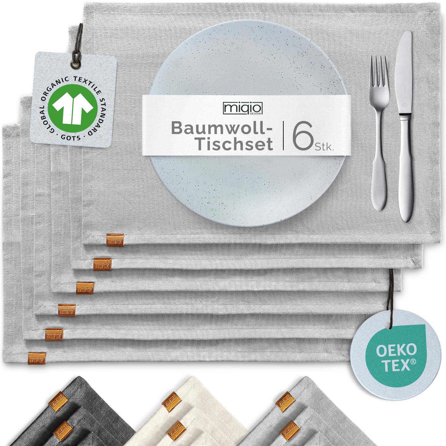 Tischsets aus 100% Bio-Baumwolle - 6er Set - 44 x 30 cm