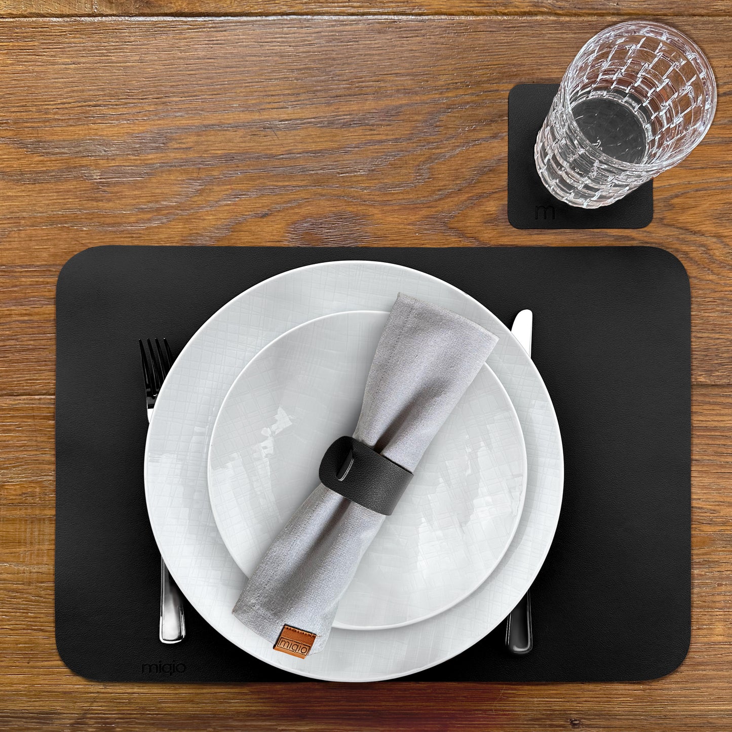 Tischset rechteckig aus Kunstleder - 6er-Set/18-teilig - 44 x 30 cm