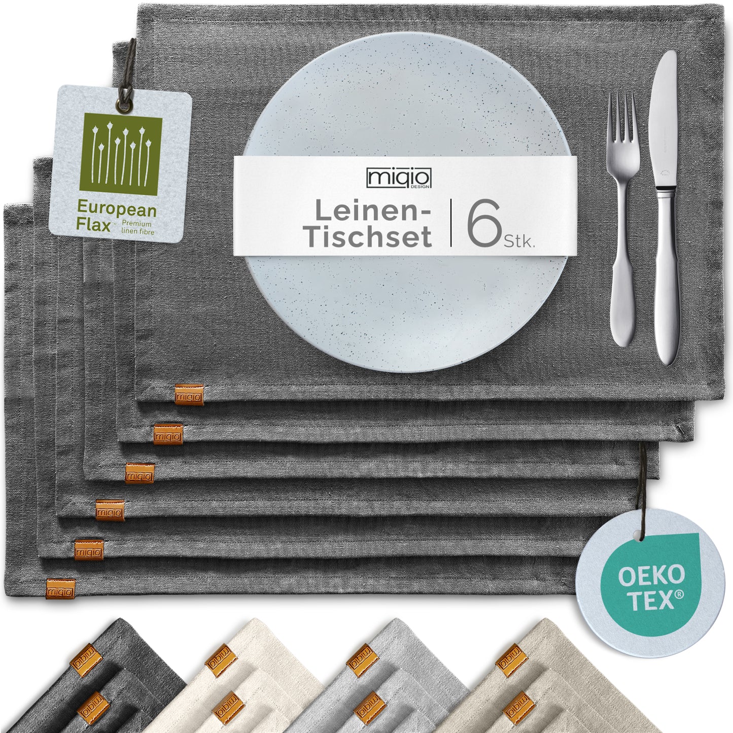 Premium Tischsets aus 100% Leinen - 6er Set - 44 x 30 cm