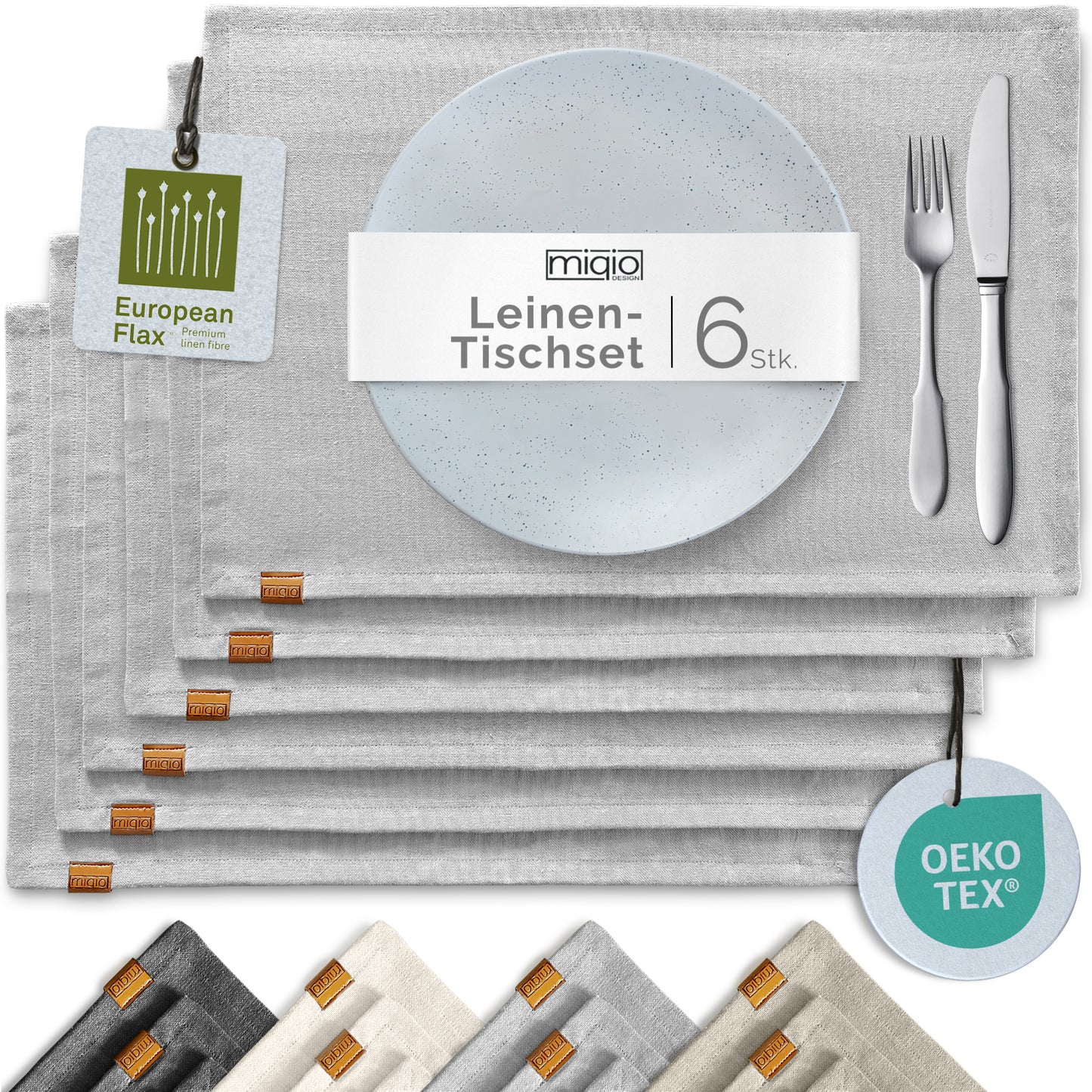 Premium Tischsets aus 100% Leinen - 6er Set - 44 x 30 cm