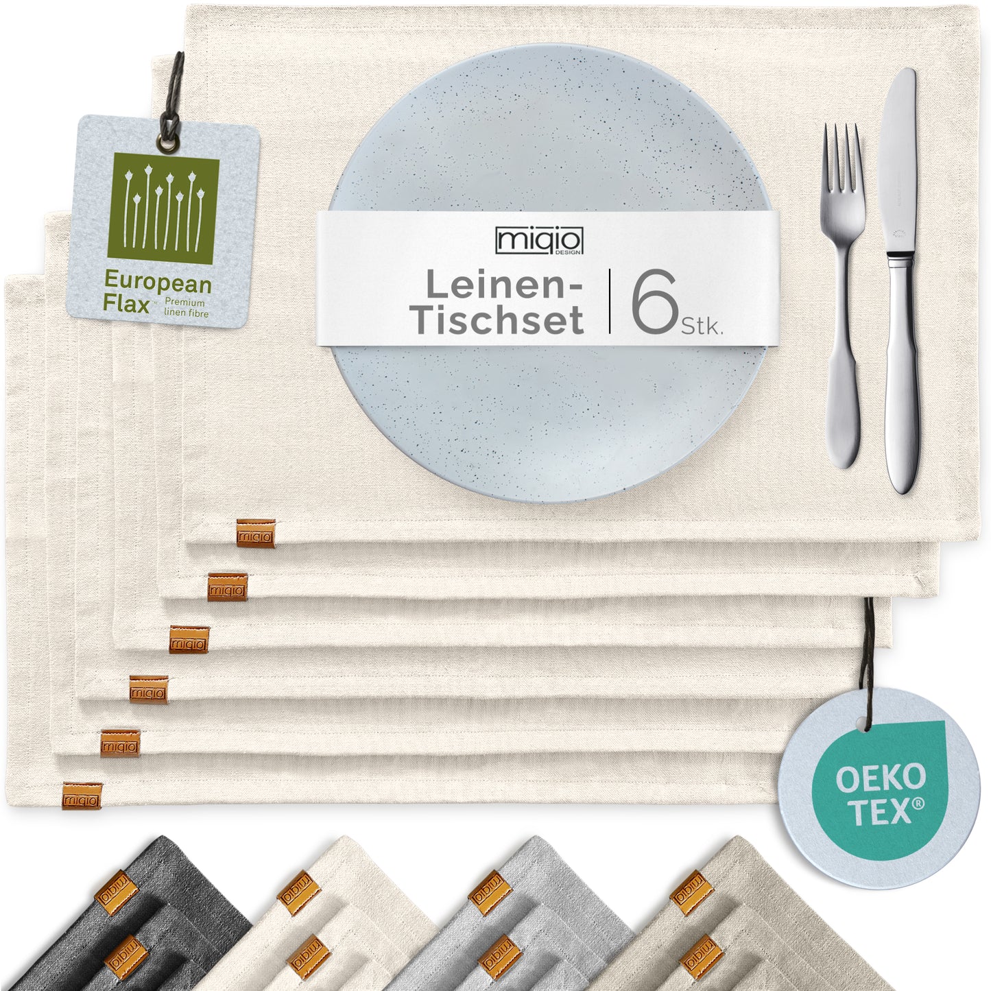 Premium Tischsets aus 100% Leinen - 6er Set - 44 x 30 cm