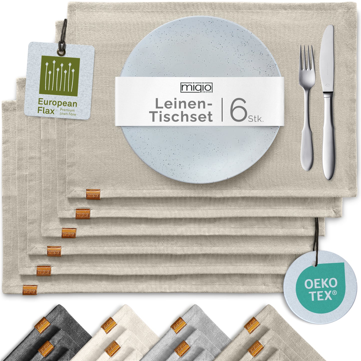 Premium Tischsets aus 100% Leinen - 6er Set - 44 x 30 cm