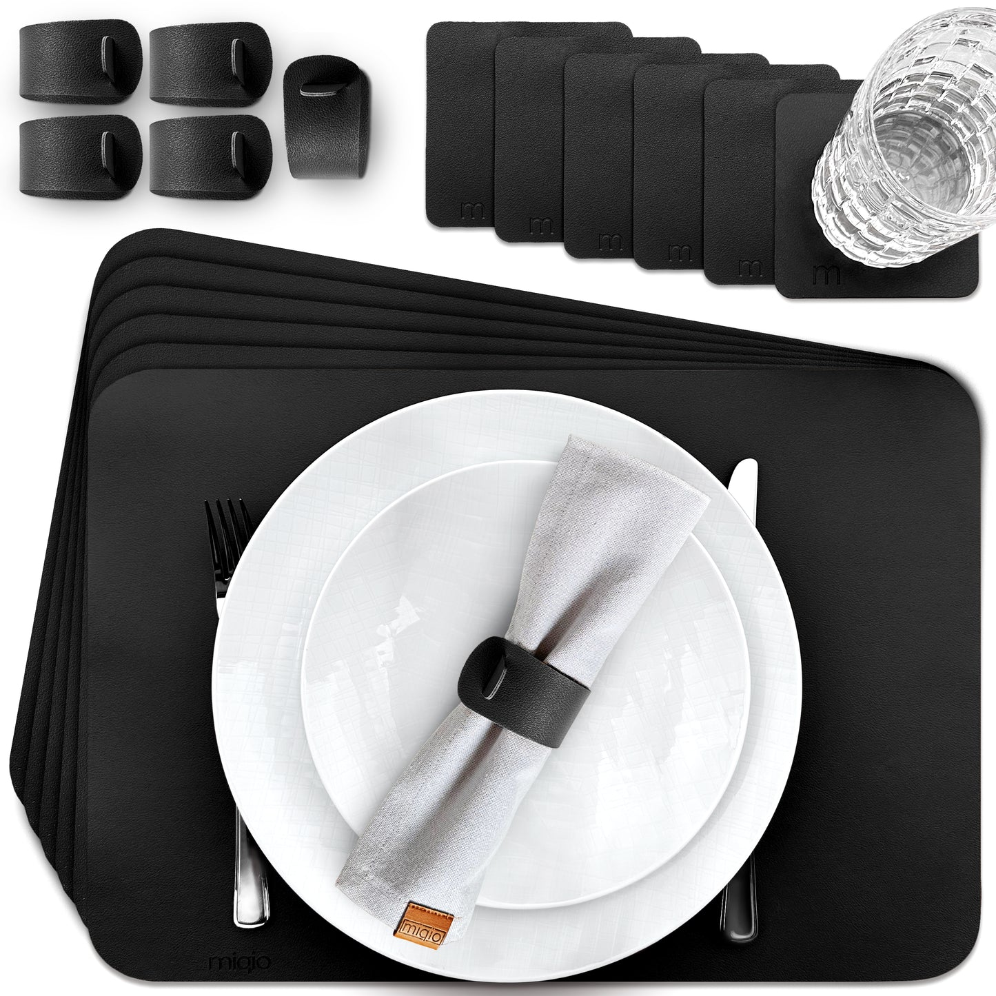 Tischset rechteckig aus Kunstleder - 6er-Set/18-teilig - 44 x 30 cm