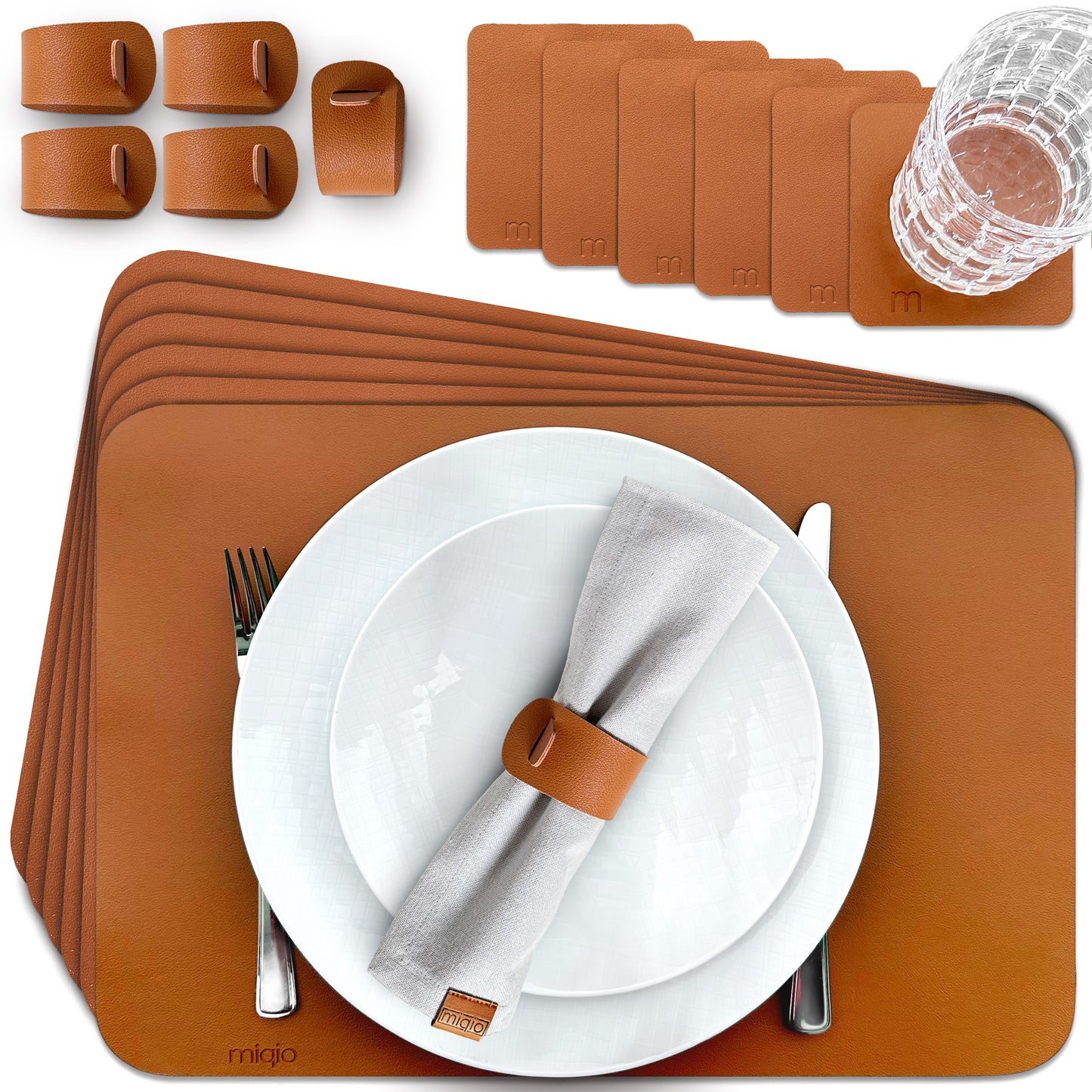 Tischset rechteckig aus Kunstleder - 6er-Set/18-teilig - 44 x 30 cm