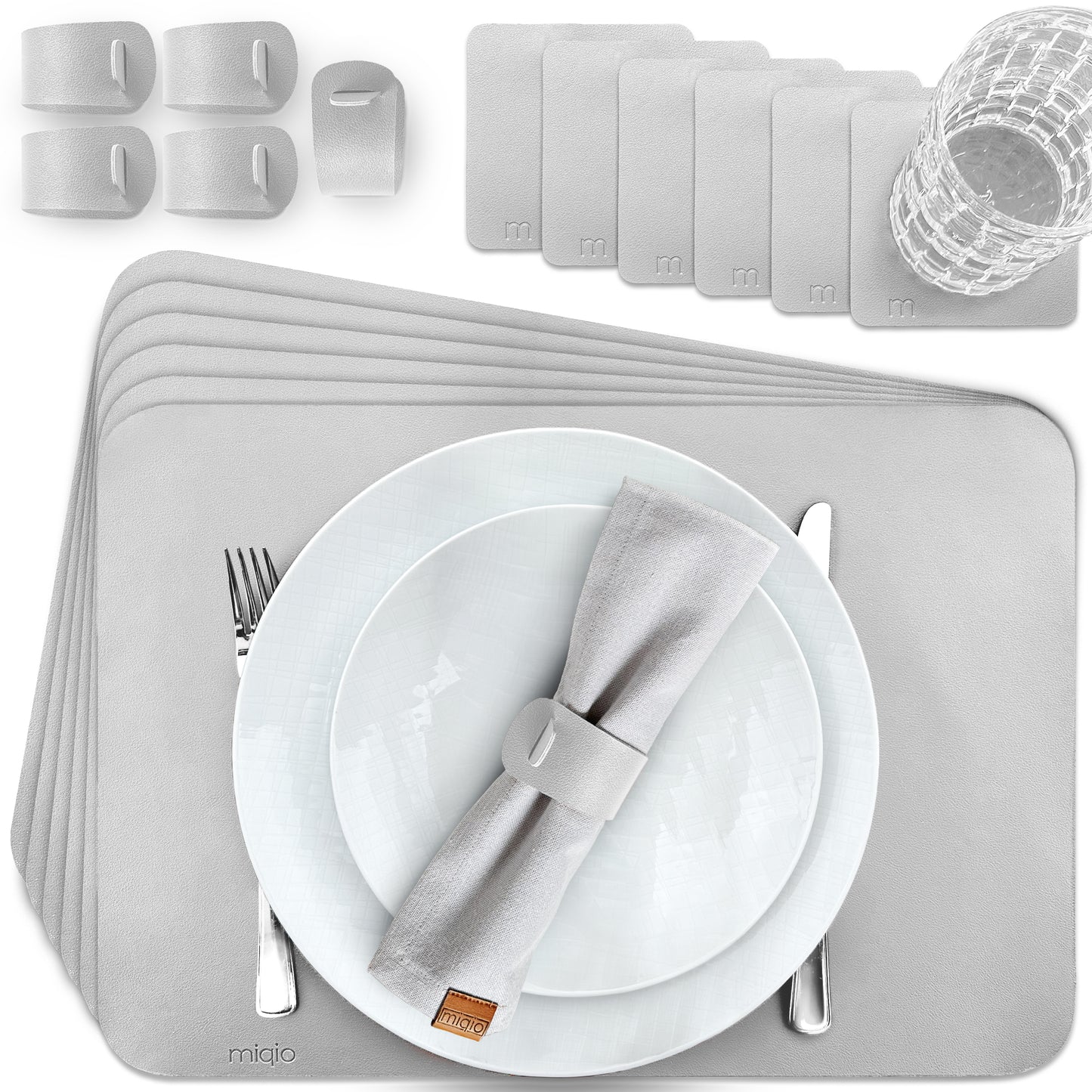 Tischset rechteckig aus Kunstleder - 6er-Set/18-teilig - 44 x 30 cm