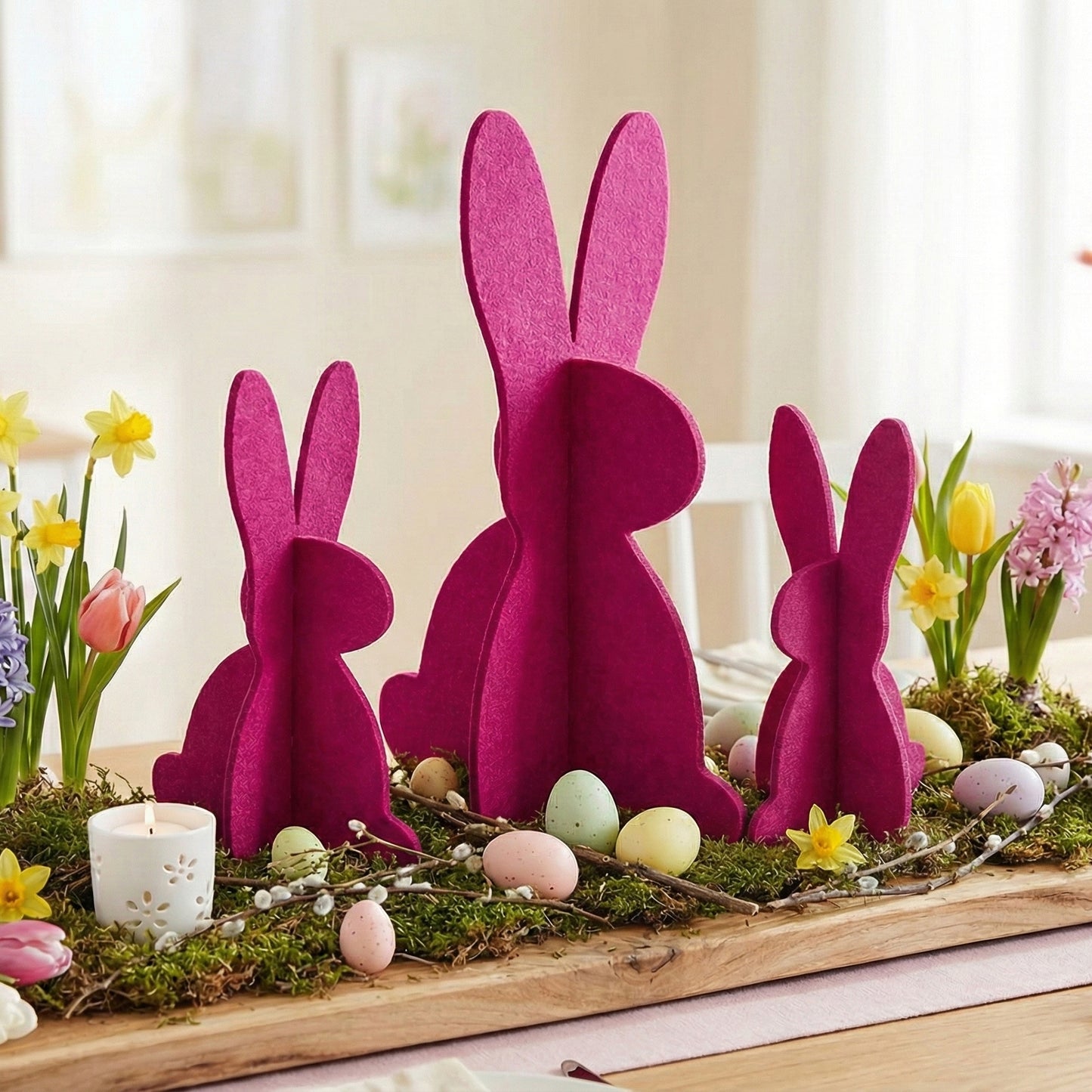 Filz Osterhasen – 3er-Set für stilvolle Osterdeko und Tischdeko
