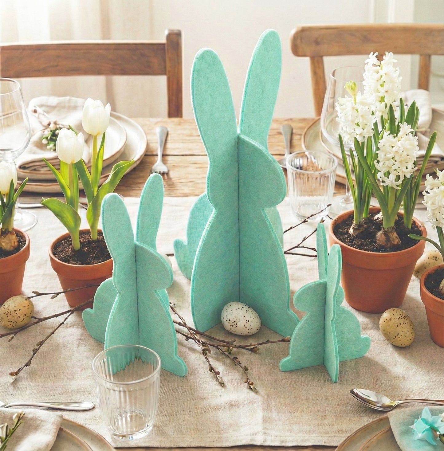 Filz Osterhasen – 3er-Set für stilvolle Osterdeko und Tischdeko