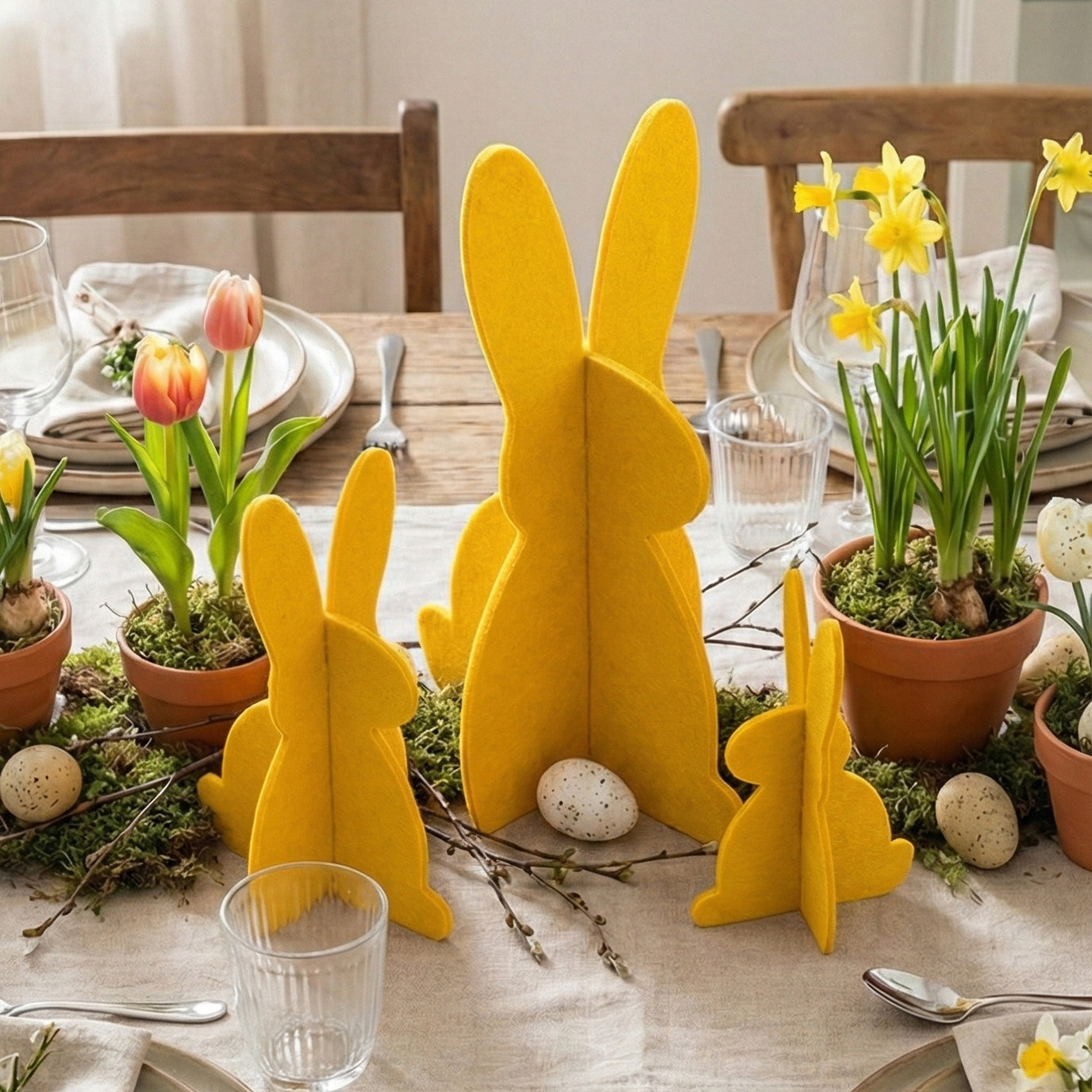 Filz Osterhasen – 3er-Set für stilvolle Osterdeko und Tischdeko