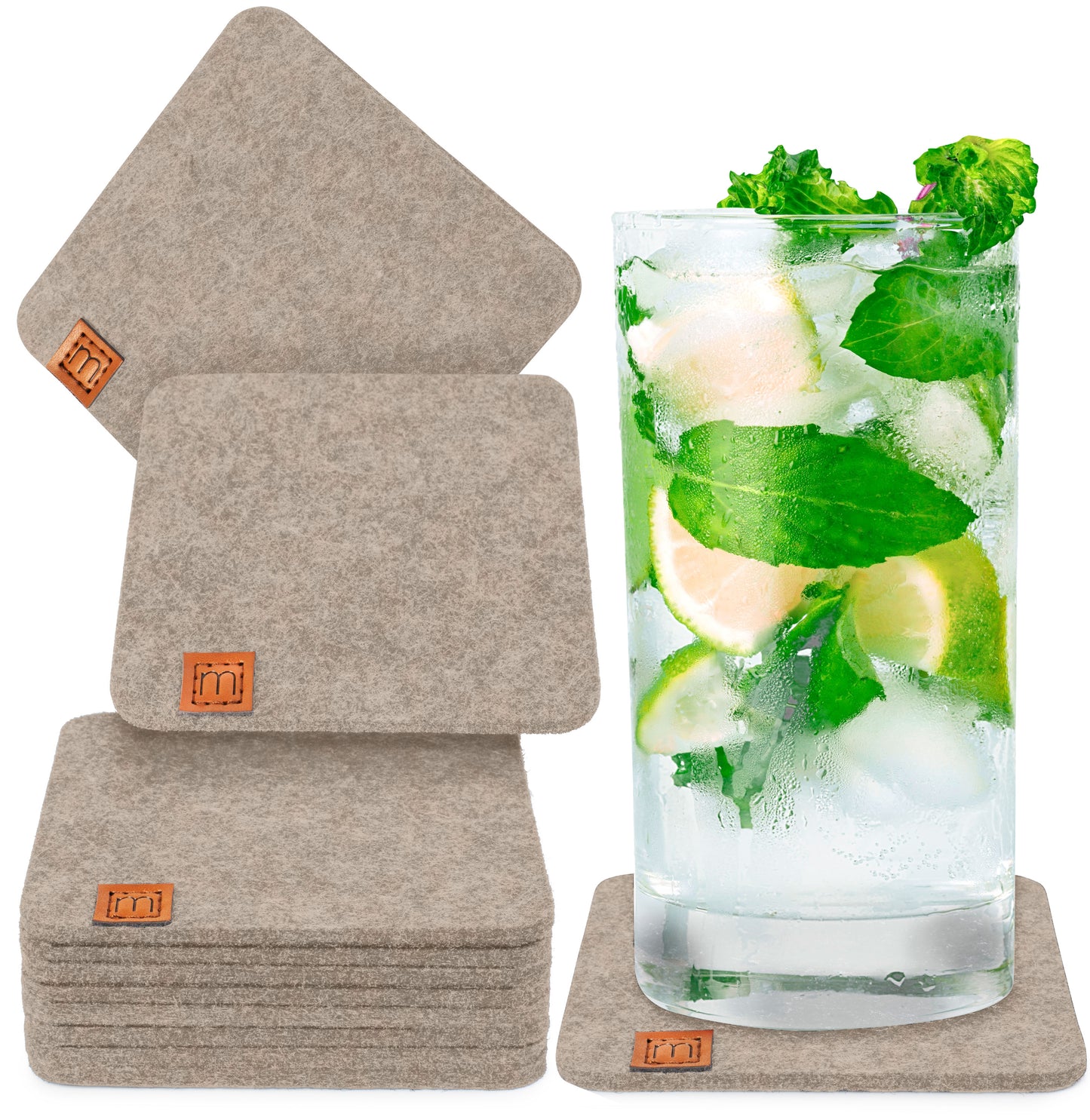 Glasuntersetzer Eckig aus Filz 10er-Set (10 x 10 cm)