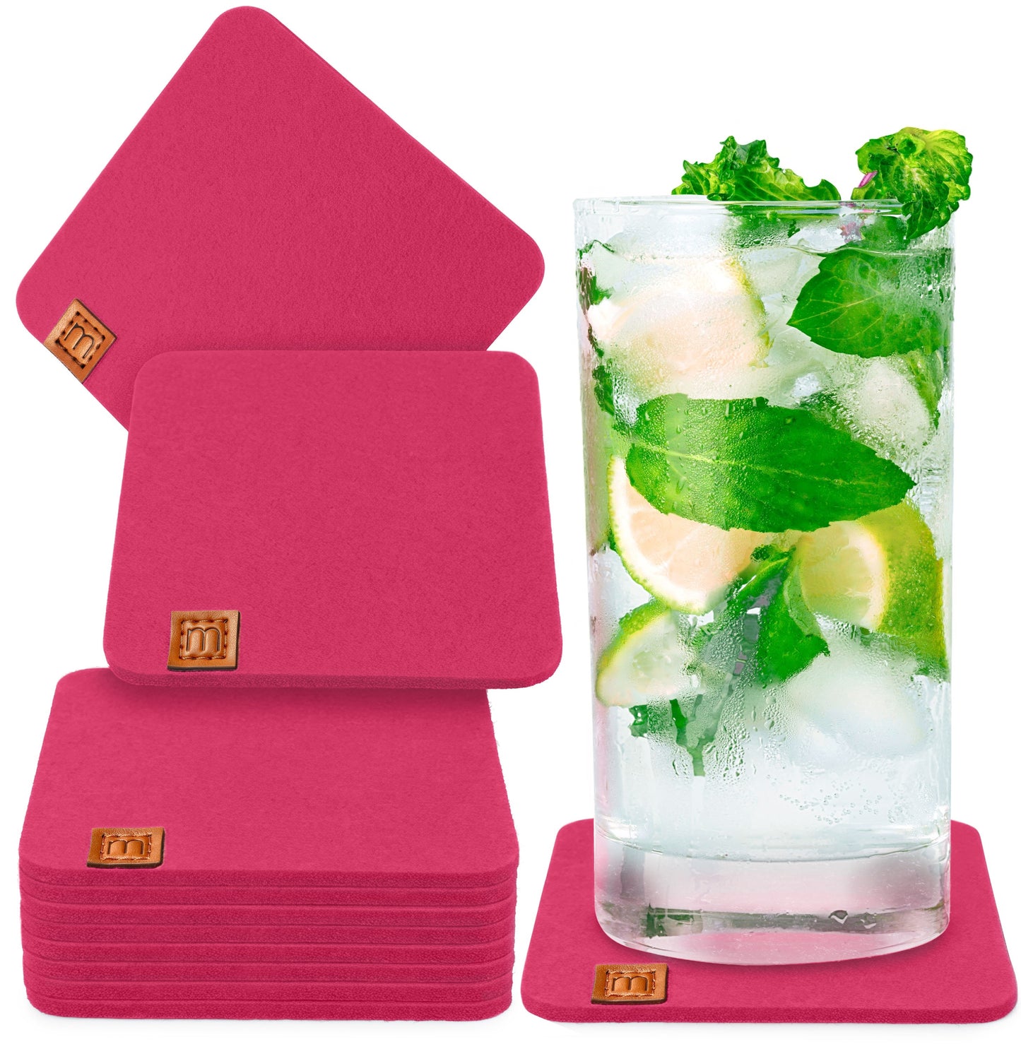 Glasuntersetzer Eckig aus Filz 10er-Set (10 x 10 cm) (Neue Farben)