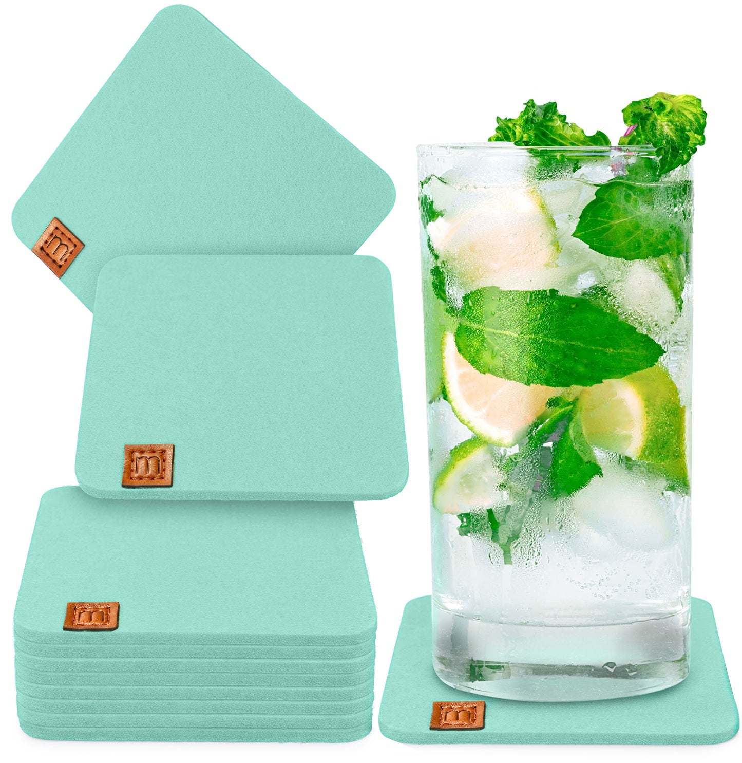 Glasuntersetzer Eckig aus Filz 10er-Set (10 x 10 cm) (Neue Farben)