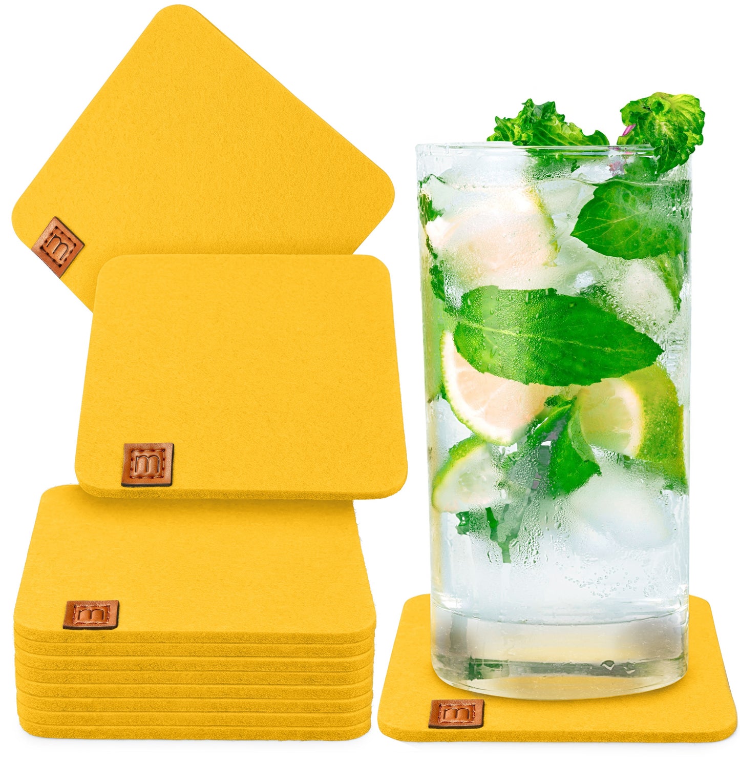 Glasuntersetzer Eckig aus Filz 10er-Set (10 x 10 cm) (Neue Farben)