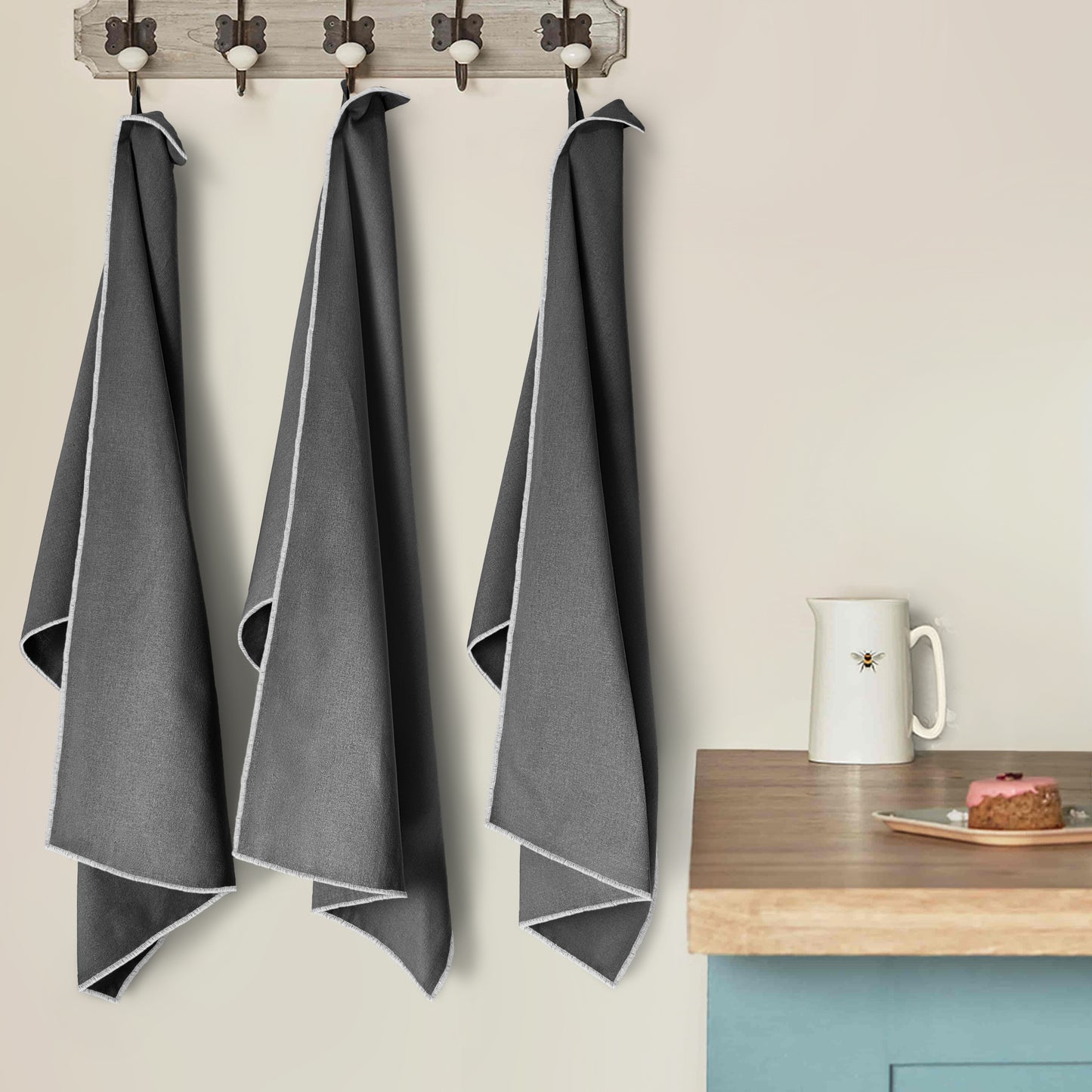 Geschirrtücher aus 100% Bio-Baumwolle mit edler Ziernaht - 3er Set - 70 x 45 cm