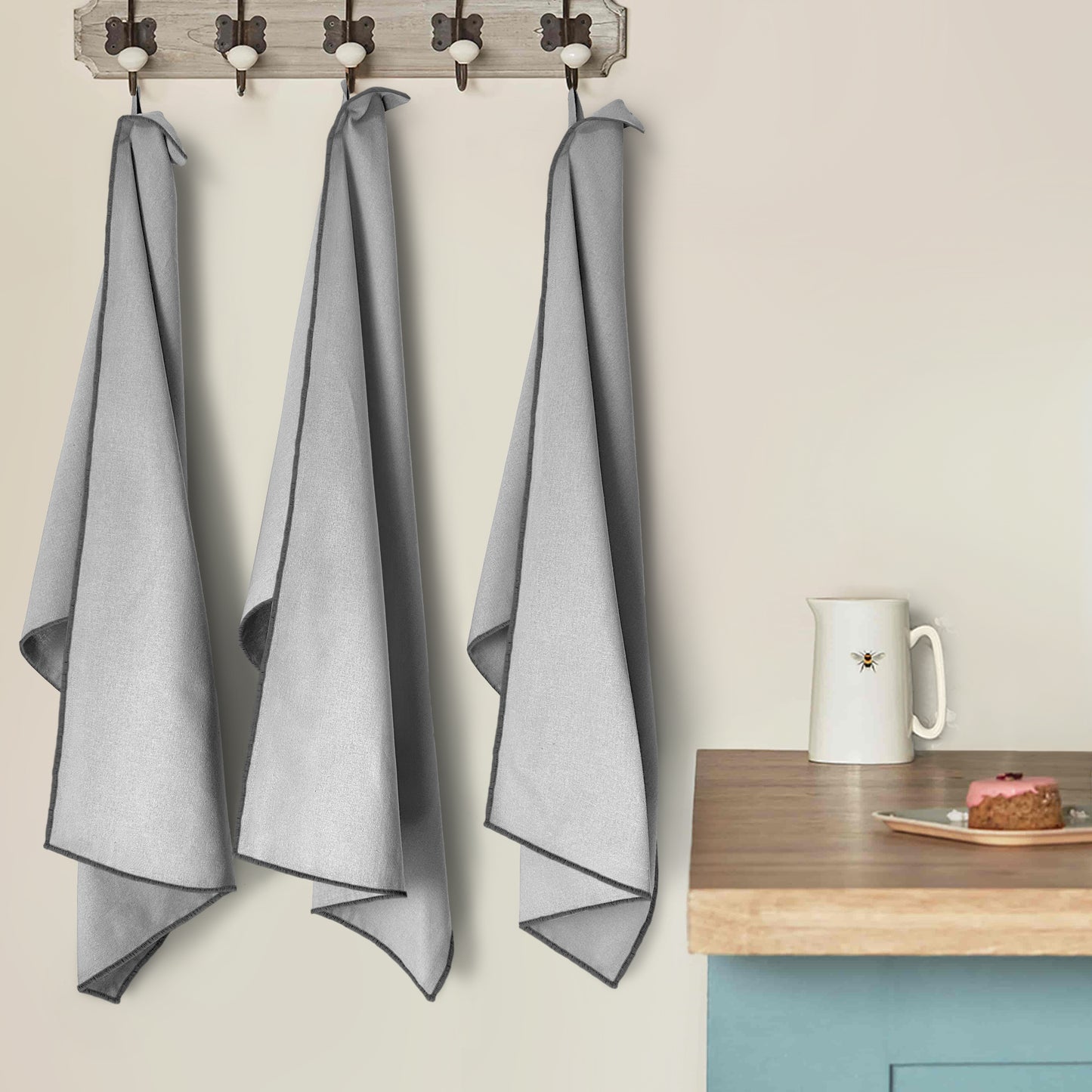 Geschirrtücher aus 100% Bio-Baumwolle mit edler Ziernaht - 3er Set - 70 x 45 cm
