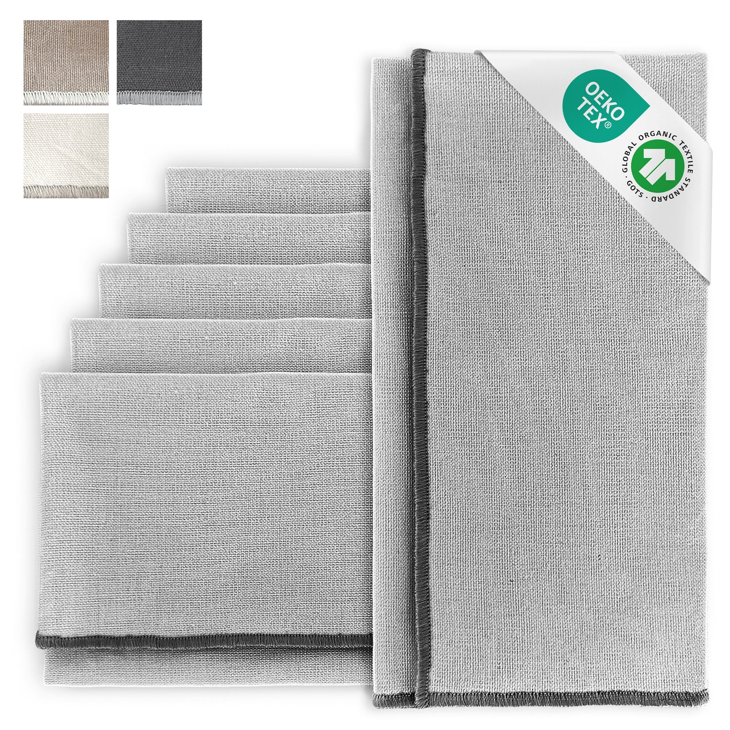Stoffservietten aus 100% Bio-Baumwolle mit edler Ziernaht - 6er Set - 45 x 45 cm