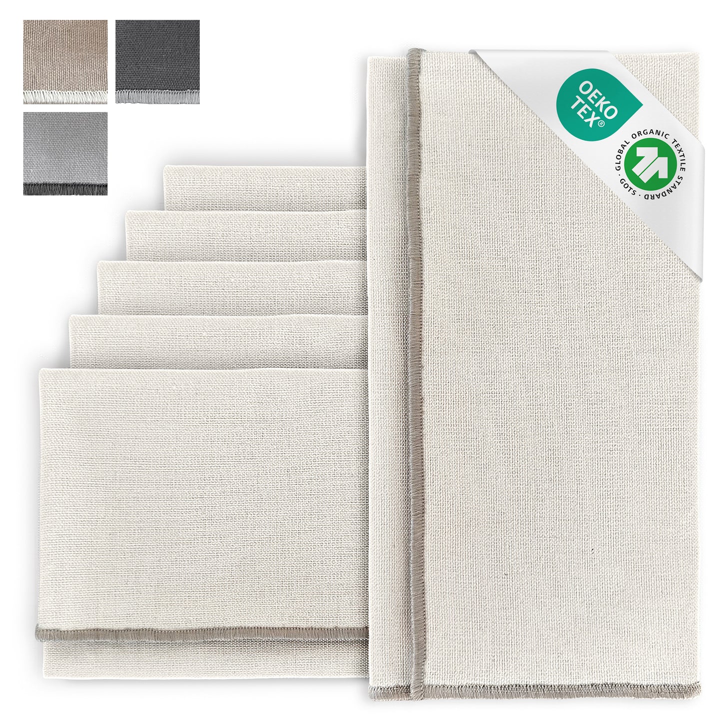 Stoffservietten aus 100% Bio-Baumwolle mit edler Ziernaht - 6er Set - 45 x 45 cm