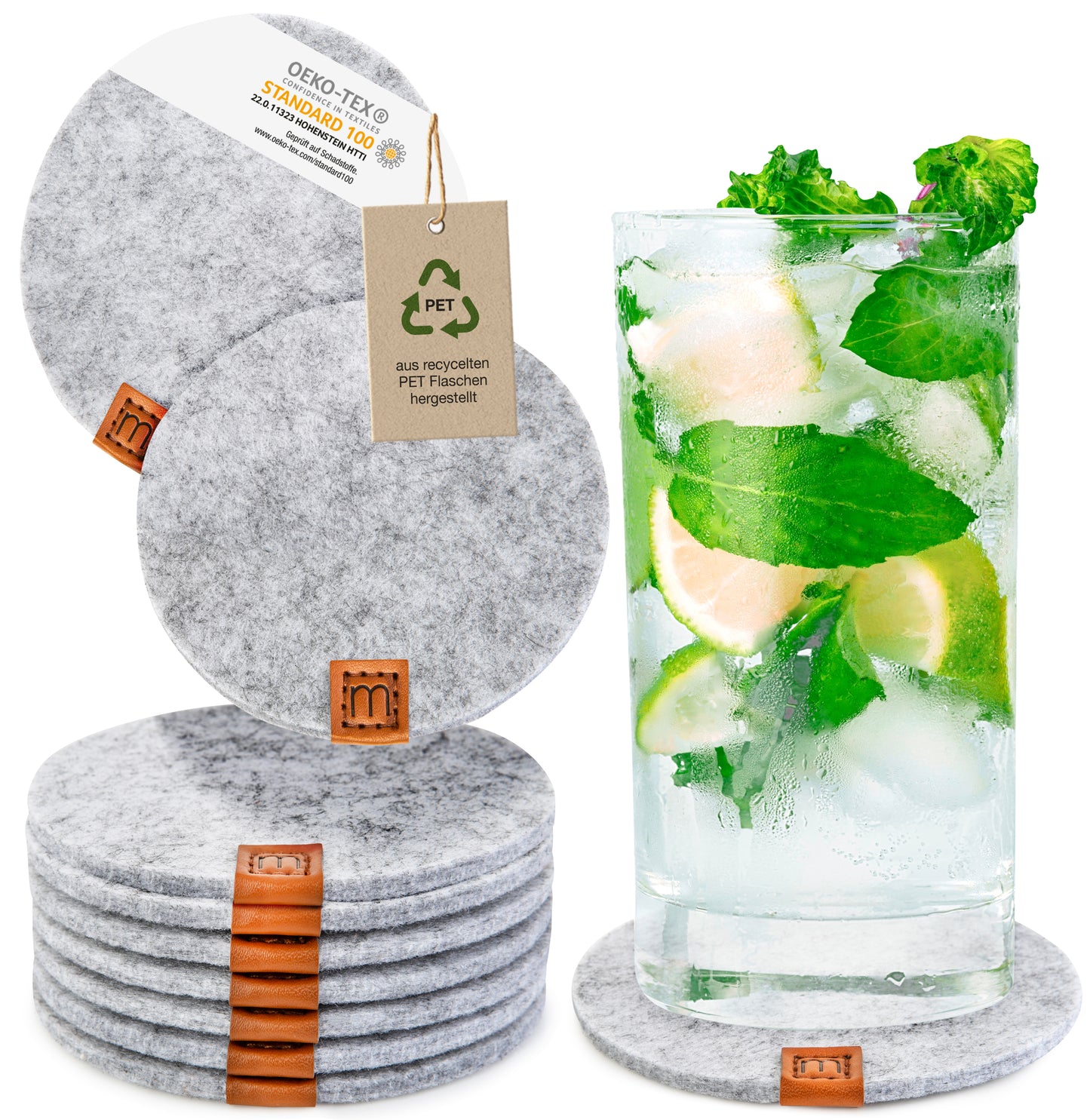Glasuntersetzer Rund aus Filz 10er-Set (Ø10 cm)