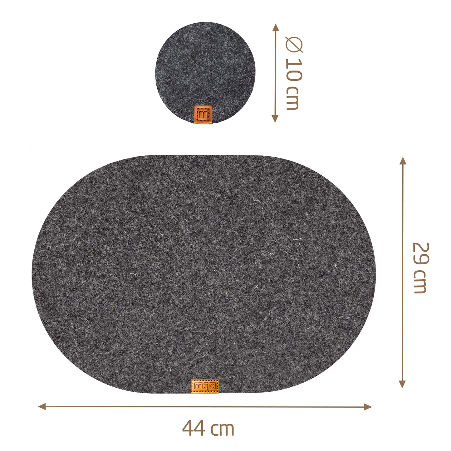 Filz-Tischset inkl. Glasuntersetzer Oval in grau/anthrazit - Set für 6 Personen