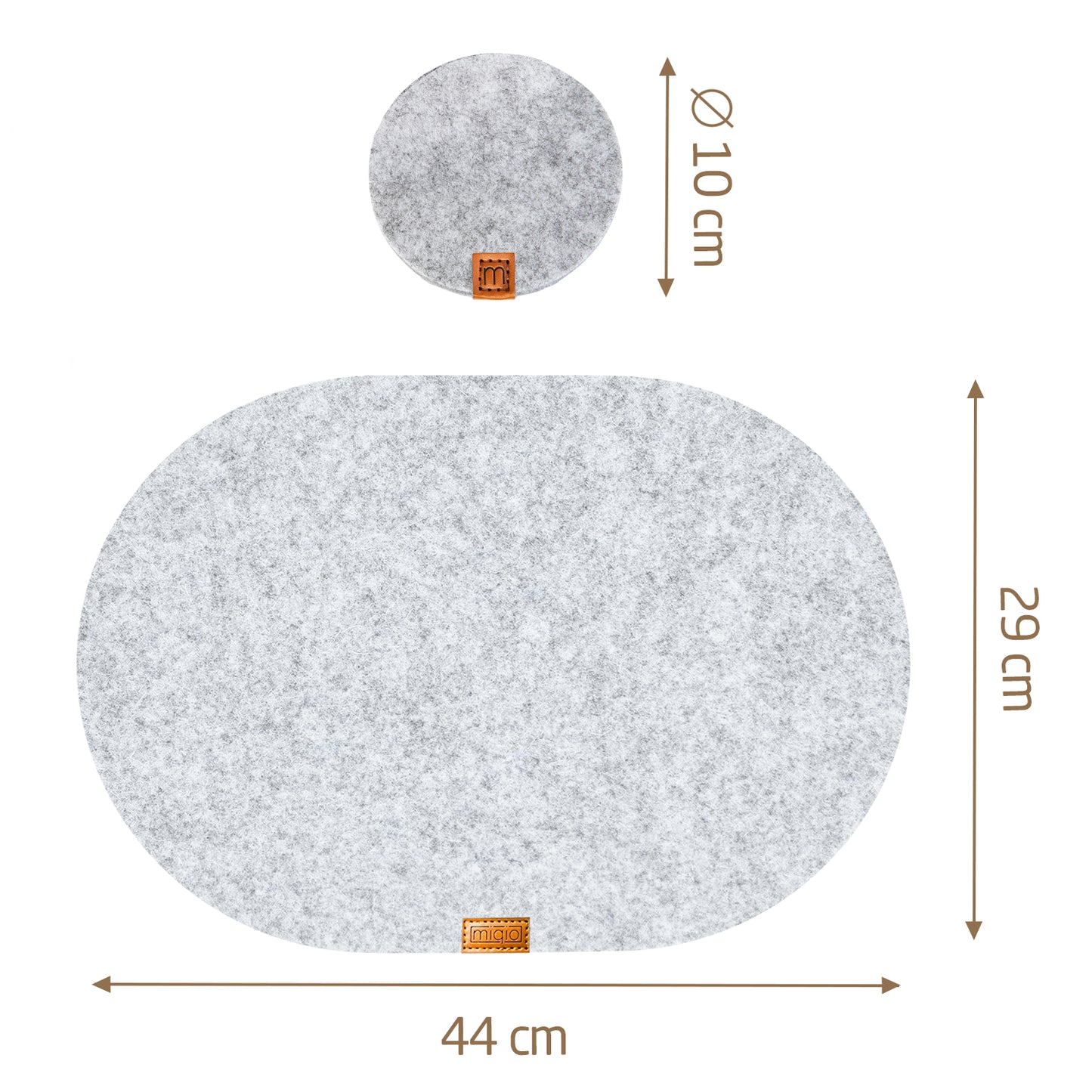 Filz-Tischset inkl. Glasuntersetzer Oval in grau/anthrazit - Set für 6 Personen